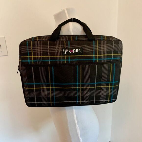 VTG Plaid Check Yak Pak Laptop Computer Case Padded Blue Carrying Case Bag Purse - Picture 2 of 6